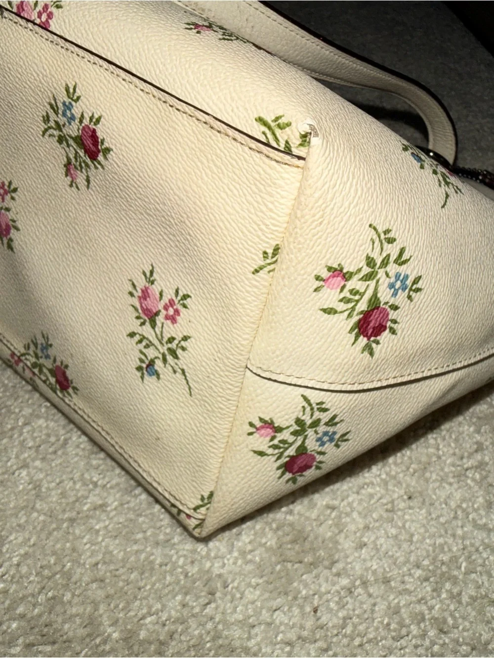 Coach Cream Floral Pebble Leather Tote with Brown Straps